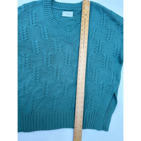 Lucky Green V Neck Cable Knit Sweater Oversize Split Slit Sides Size Large NWT - Picture 5 of 8